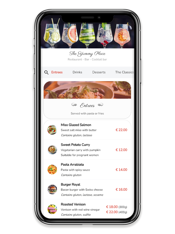 Manage your digital menu in an easy, inexpensive and ecological way, let your customers view the menu on their own device, without any app installation, supporting multiple menus, languages, allergens, events, hotels and more